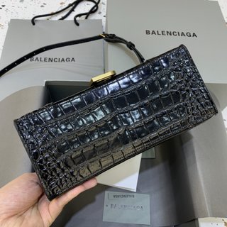 Replica Balenciaga Hourglass Gusset Pouch Crocodile Embossed - Black - Women's - Calfskin