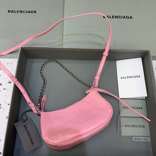 Replica Balenciaga Le Cagole Mini Shoulder Bag - Sweet Pink Croc/Silver