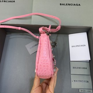 Replica Balenciaga Le Cagole Mini Shoulder Bag - Sweet Pink Croc/Silver