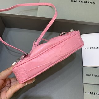 Replica Balenciaga Le Cagole Mini Shoulder Bag - Sweet Pink Croc/Silver