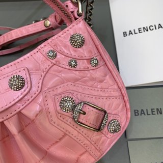 Replica Balenciaga Le Cagole Mini Shoulder Bag - Sweet Pink Croc/Silver