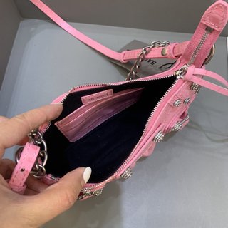 Replica Balenciaga Le Cagole Mini Shoulder Bag - Sweet Pink Croc/Silver