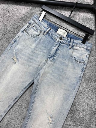 Replica Dolce & Gabbana Denim - Light blue regular-fit stretch jeans with rips Multicolor male